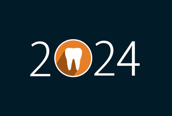 2024 with tooth sign. happy new year 2024
