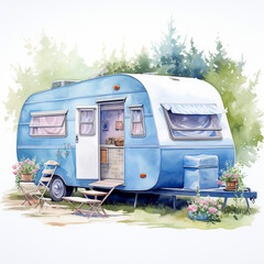 Caravan Camping Watercolor Background