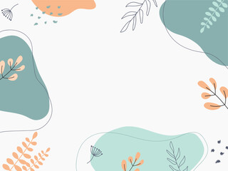 Abstract fluid background with simple floral ornament. hand drawn wallpaper in minimalist style. white backgound in flat style. 