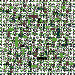 The cluster of dots and rectangles is dominated by green