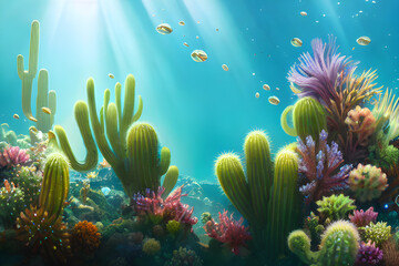 Underwater Cactus. Generative AI