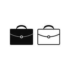 Briefcase icon vector silhouette and line on white background