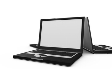 Digital png illustration of three laptops on transparent background