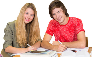 Digital png photo of caucasian couple taking notes on transparent background