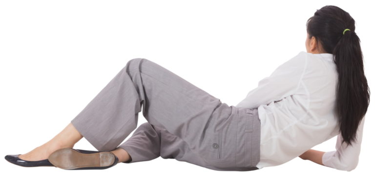Digital png photo of caucasian businesswoman lying on transparent background