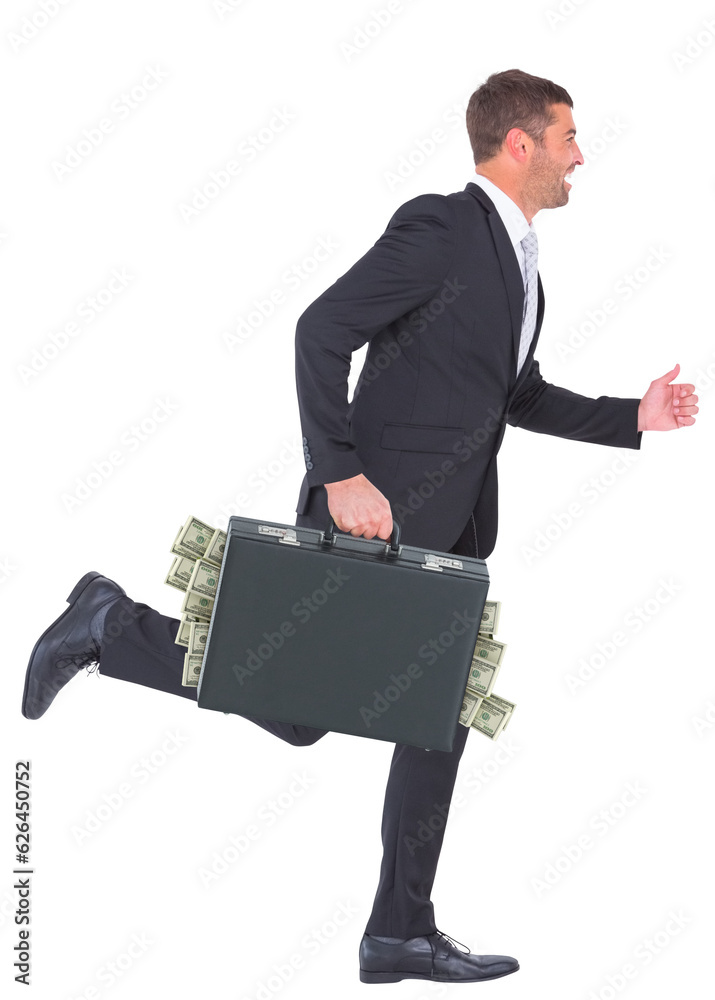 Sticker Digital png photo of happy caucasian businessman running on transparent background