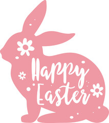 Digital png illustration of happy easter text and rabbit on transparent background