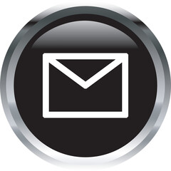 Digital png illustration of shiny black button with white envelope symbol on transparent background