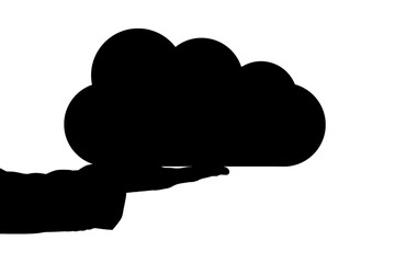 Digital png silhouette image of hand holding cloud on transparent background