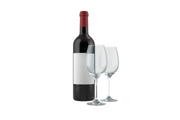 Digital png illustration of red wine with glasses on transparent background
