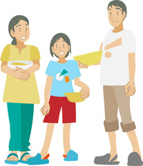 銭湯を楽しむ家族のイラスト