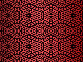 High contrast red and black glossy stripes background. Luxurious batik ornament. Abstract technology graphic banner design. Vector corporate background.