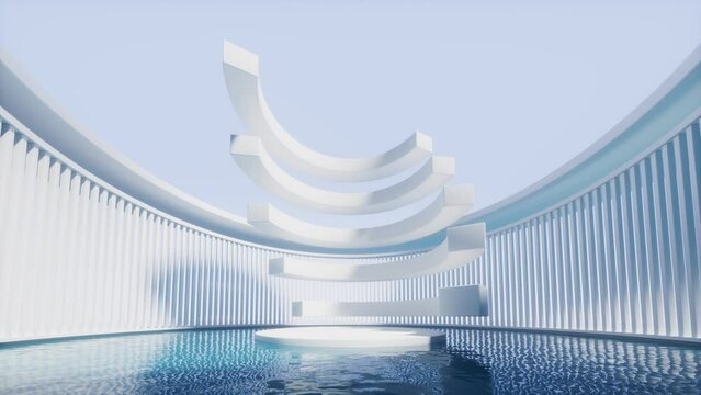Empty room with water surface, 3d rendering.