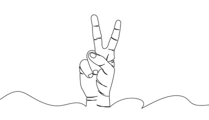 hand peace sign line art style vector eps 10