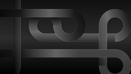 geometric black white curved shiny lines dark background vector