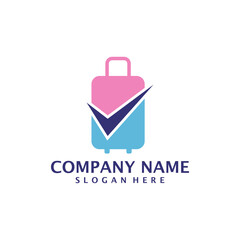 Suitcase with Check logo design vector. Suitcase logo design template concept