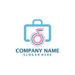 Suitcase with Music logo design vector. Suitcase logo design template concept