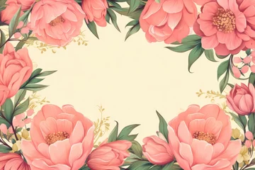 Fotobehang Pink rose border Frame Background, flower patterned frame, vintage style for wedding invitation card © AnyPic289