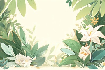 green leaf with white flower border Frame.