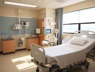 Recovery hospital room with beds and comfortable medical equipped in a hospital
