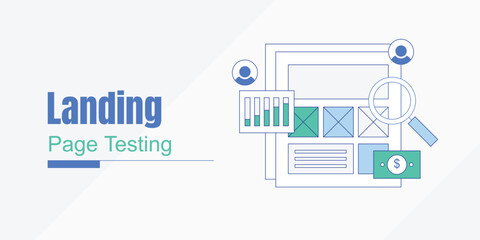 Landing page testing, AB testing, Split testing for customer conversion. Ad campaign. Vector illustration background