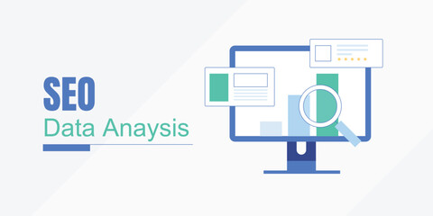 SEO website analysis. SEO software data analytics. Website traffic increasing. Digital marketing report. Landing page vector illustration.