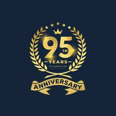 95th years anniversary celebration logo design with decorative ribbon or banner. 95 years anniversary celebrations logo concept.