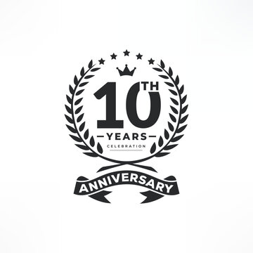 10 years anniversary logo emblem. 10th years Celebrating Anniversary Logo. 10 years anniversary celebration logo design with decorative ribbon or banner..
