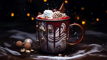 Zelfklevend Fotobehang hot chocolate tea mug wallpaper.Generative Ai content © Kashif Ali 72