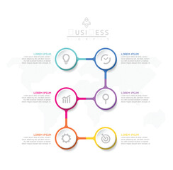 Vector infographic business presentation timeline template with circular interconnection with 6 options.