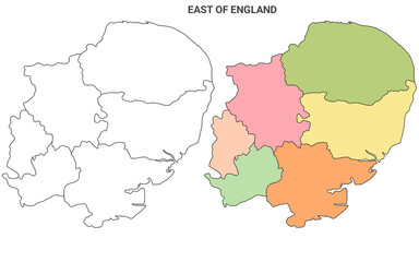East Anglia map, East of England Administrative Map Set - blank outline map