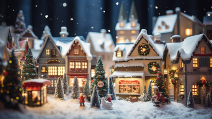 Delightful Christmas Holiday Miniature Village, Whimsical Winter Wonderland and Snow-Covered Landscapes.