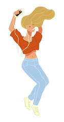 Teenager female listening to music and dancing