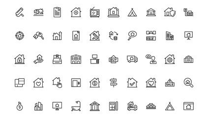 Real Estate minimal thin line web icon set. Included the icons as realty, property,  home loan and more. Outline icons collection.