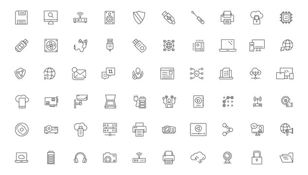 Tecnology icon set. Web icon for contact icons. Computer, network, website, server, web design, hardware, software and more.