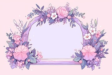 frame with purple flowers on a purple pastel background