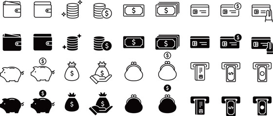 お金や財布の線画とシルエットアイコンセット（ドル） © syoko