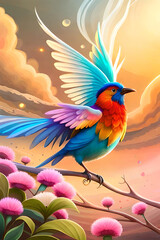 Colorful Bird Photo With Flower Background