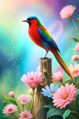 Colorful Bird Photo With Flower Background