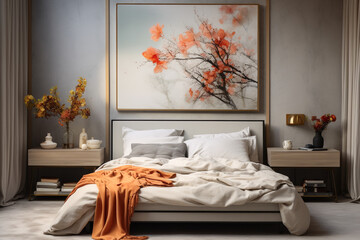 Interior design a bedroom with walls dark tone, in the style of photo-realistic compositions. Generative AI.