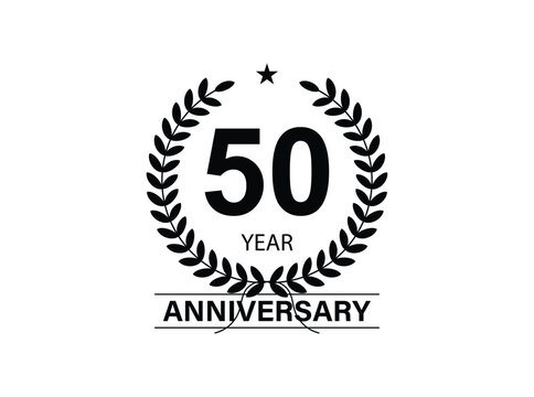 50 years anniversary pictogram vector icon, 50th year birthday logo label, black and white stamp isolated.