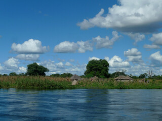 Village on the bank of the rising Zambezi