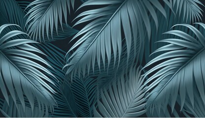 Tropical exotic seamless pattern with palm leaves. Hand-drawn vintage illustration, background and texture. Good for production wallpapers, cloth, fabric printing, Generative AI