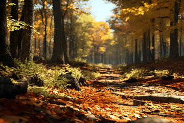 The forest road of autumn. Generative AI 