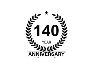 140 years anniversary logo template isolated on white, black and white background.