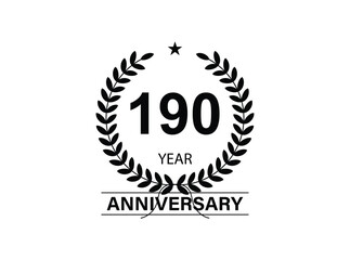 190 years anniversary logo template isolated on white, black and white background. 190th anniversary logo.