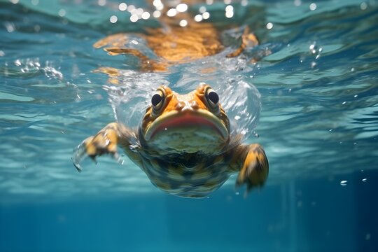 a frog swimming in the water