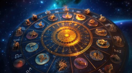 Magical zodiac signs in universe. Generative Ai