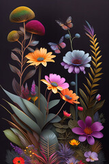 Colorful wildflowers detailed Background