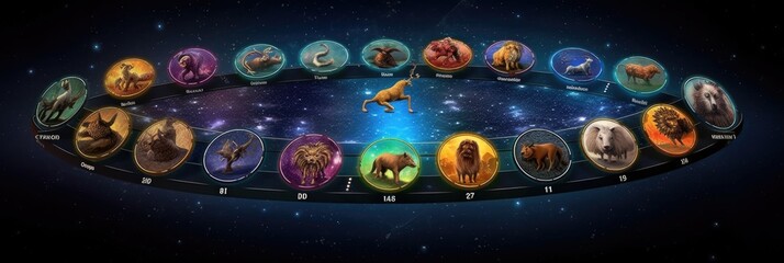 Magical zodiac signs in universe. Generative Ai